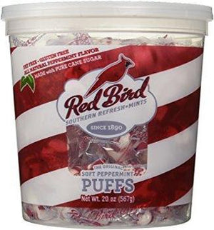 Red Bird's Soft Peppermint Puffs 18oz Tub - Sweets and Geeks