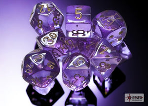 Chessex Translucent Lavender/Gold 7-Die Set with Bonus Die - Sweets and Geeks