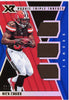 Nick Chubb 2018 Panini XR Rookie Triple Threats Materials Blue TTM-13 card front with three brown swatches and serial number 68/75