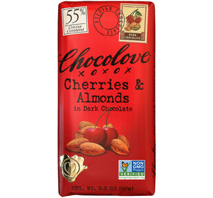 CHOCOLOVE BAR 55% DARK CHERRIES & ALMONDS - Sweets and Geeks