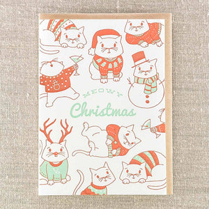 Meowy Christmas Greeting Card - Sweets and Geeks