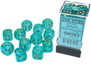 Borealis 16mm d6 Teal/gold Luminary Dice - Sweets and Geeks