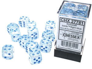 Borealis 16mm d6 Icicle/light blue Luminary Dice - Sweets and Geeks