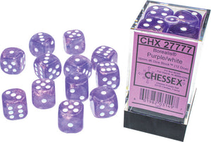 Borealis 16mm d6 Purple/white Luminary Dice - Sweets and Geeks