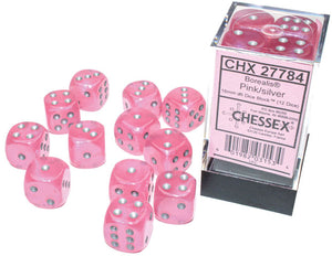 Borealis 16mm d6 Pink/silver Luminary Dice - Sweets and Geeks