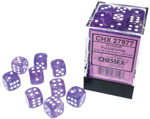 Borealis 12mm d6 Purple/white Luminary Dice - Sweets and Geeks