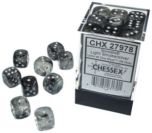 Borealis 12mm d6 Light Smoke/silver Luminary Dice - Sweets and Geeks