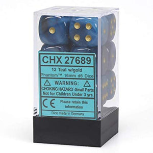 Phantom 16mm D6 Teal/Gold Dice - Sweets and Geeks