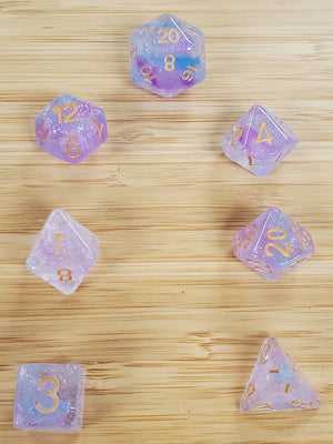 Pink and Blue Shimmer Dice Set - Sweets and Geeks