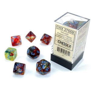 Chessex (27559): Polyhedral 7-Die Set: Nebula: Primary/Blue Luminary - Sweets and Geeks