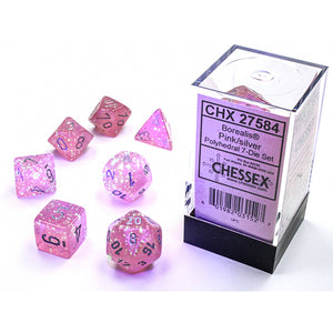 Borealis Polyhedral Pink/silver Luminary 7-Die Set - Sweets and Geeks