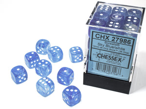 Borealis 12mm d6 Sky Blue/white Luminary Dice Block (36 dice) - Sweets and Geeks