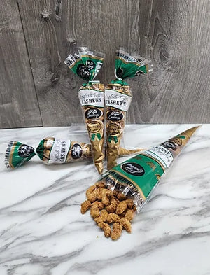 Royal Cravings English Toffee Cashews 4oz Cone Bag - Sweets and Geeks