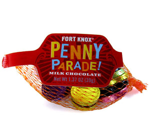 FORT KNOX PENNY PARADE MIXED COINS IN MESH BAG IN DISPLAY - Sweets and Geeks