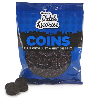 GUSTAFS LICORICE COINS PEG BAG - 5.29 oz - Sweets and Geeks