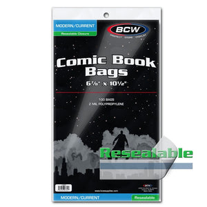 BCW Current Size Comic Bags,6-7/8" x 10-1/2" 2" Flap (Resealable) - Sweets and Geeks