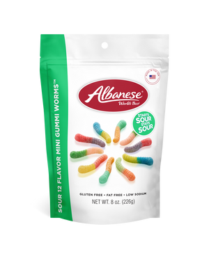 Albanese Mini Sour Gummy Worms 12 Flavors 8oz Bag - Sweets and Geeks