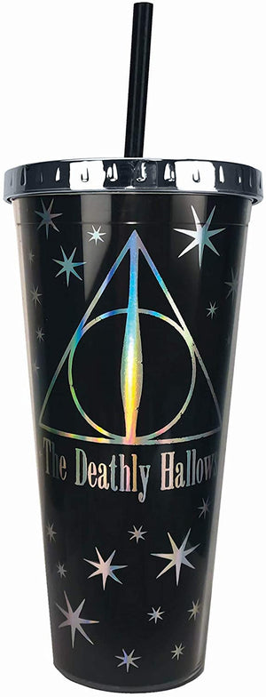 Harry Potter Tumbler - Deathly Hallows Foil Cup w/Straw - Sweets and Geeks