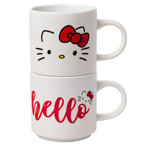 Silver Buffalo Hello Kitty Script Face 2pk 13oz Ceramic Mug Stack, White - Sweets and Geeks