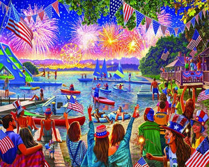 White Mountain 4th of July Fireworks 1000pc Puzzle - Sweets and Geeks