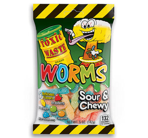 TOXIC WASTE WORMS SOUR & CHEWY PEG BAG - Sweets and Geeks