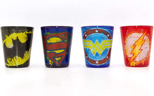 DC Comics Logo Splatter 4pc 1.5oz Mini Glass Set 4x1 - Sweets and Geeks