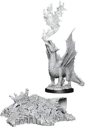 Dungeons & Dragons Nolzur`s Marvelous Unpainted Miniatures: W11 Gold Dragon Wyrmling & Small Treasure Pile - Sweets and Geeks