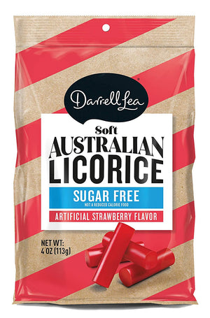 Darrell Lea Licorice - Strawberry Sugar Free Peg Bag 4oz - Sweets and Geeks