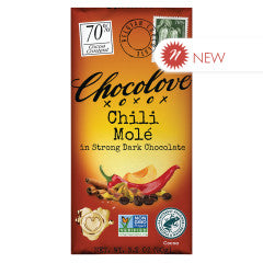 CHOCOLOVE CHILI MOLE 70% DARK 3.2 OZ BAR - Sweets and Geeks