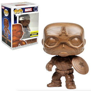 (DAMAGED BOX) Funko POP! Heroes: Marvel - Captain America (Wood Deco) (EE Exclusive) #584 - Sweets and Geeks