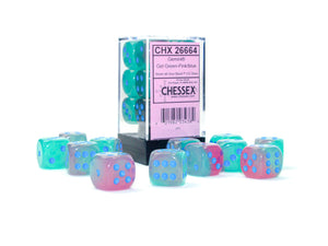 Chessex Gemini Gel Green-Pink/Blue Luminary 16MM D6 Dice Block - Sweets and Geeks