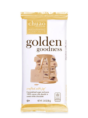 CHUAO MILK CHOCOLATE GOLDEN GOODNESS WHITE 2.8 OZ BAR - Sweets and Geeks