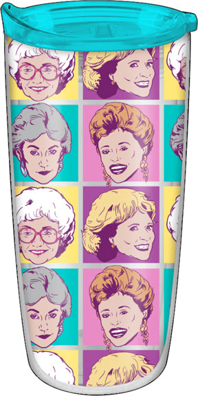GOLDEN GIRLS CHARACTER GRID 20oz DOUBLE WALLED TRAVEL TUMBLER w/SLIDE CLOSE LID - Sweets and Geeks