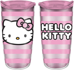 Hello Kitty Pink Striped 20oz Travel Tumbler. - Sweets and Geeks