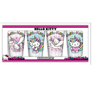 HELLO KITTY UNICORN STAR 4PC 16oz PUB GLASS SETS COLORED GLASS - Sweets and Geeks