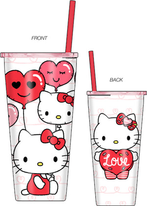 HELLO KITTY BALLOONS & LOVE 22oz DOUBLE WALLED STAINLESS STEEL TUMBLER w/STRAW - Sweets and Geeks