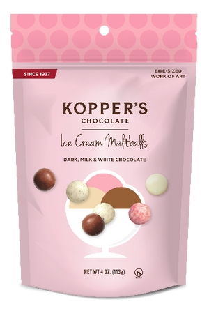 Kopper's Stand Up Peg Pouch Ice Cream Maltballs - Dark, Milk and White Chocolate - Sweets and Geeks