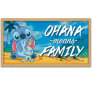 STITCH AND SCRUMP OHANA MEANS FAMILY 10in x 18in FRAMED GEL COAT MDF WALL ART - Sweets and Geeks