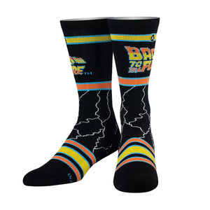 Back To The Future Lightning- Knit- Mens Crew Straight Down Socks - Sweets and Geeks
