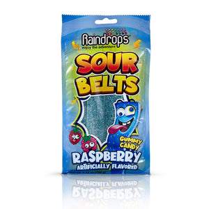 Raindrops Blue Raspberry Sour Belts Peg Bag 3.5oz - Sweets and Geeks