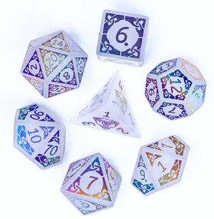 White Quartz (Rainbow Pattern) Semi-Precious Gemstone Dice - Sweets and Geeks