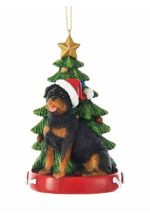 Rottweiler With Christmas Tree Ornament - Sweets and Geeks
