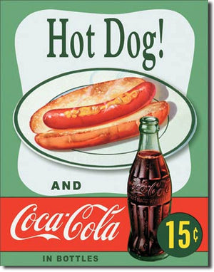 COKE Hot Dog Vintage Metal Tin Sign - Sweets and Geeks