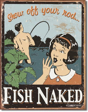 Fish Naked Vintage Metal Tin Sign - Sweets and Geeks