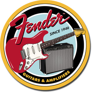 Fender Round G&A Vintage Metal Tin Sign - Sweets and Geeks