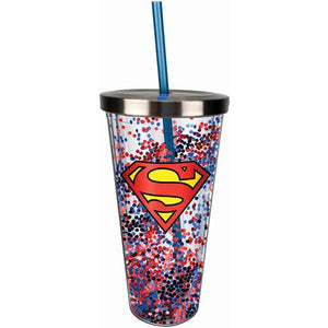 Superman Glitter Cup With Straw 20oz - Sweets and Geeks
