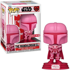 Funko POP! Star Wars: The Mandalorian - The Mandalorian with Grogu (Pink | Valentine) (Target Exclusive) #498 - Sweets and Geeks