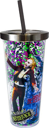 Beetlejuice Glitter Cup with Straw - Sweets and Geeks