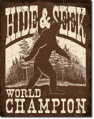 Big Foot Hide and Seek - Tin Sign - Sweets and Geeks
