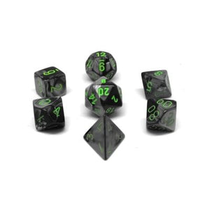 Chessex Gemini Mini Polyhedral 7 Die Set Black-Grey/Green - Sweets and Geeks